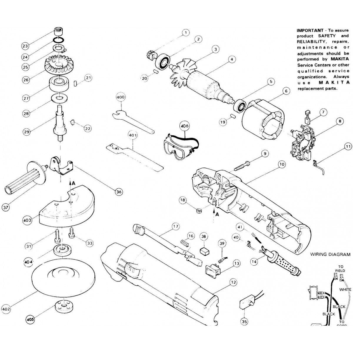 9514B Disc Grinder Assembly parts By Makita