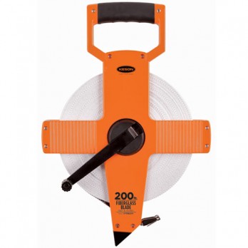 Keson 200' Two-Sided Fiberglass Blade Measuring Tape with Hook End - Feet, Inches, 8ths & Feet, 10ths, 100ths, OTR1810200