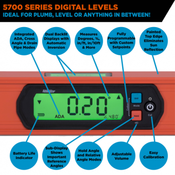 24" Waterproof Digital Level 5700-2400D by Johnson Level replaces 1880-2400